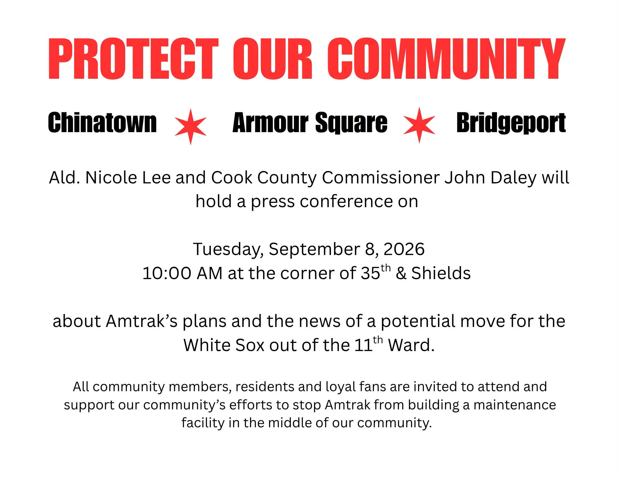 Press Conference Tuesday September 8, 10a.m. at 33rd & Shields